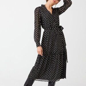 EUC Women's Oasis Maxi Dress Size 12 Black and Gold Polka Dots